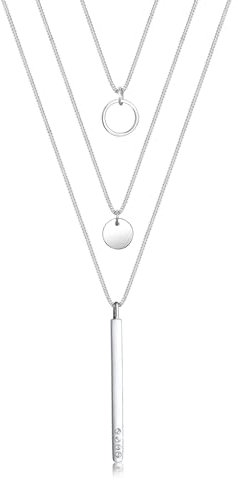 Elli Damen-Kette mit Anhänger Geo Kreis Layer Rechteck 925 Silber Kristall weiß Brillantschliff 40 cm - 0104862717_40
