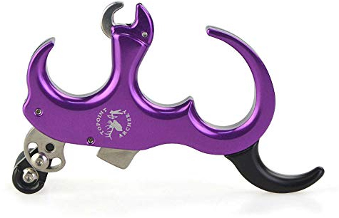 SHARROW Bogenschießen Release Compoundbogen Release Aids Automatische 3 oder 4 Finger Daumen Freisetzung Bogen Freigabe Sehnenauslöser Spannhilfen (Lila)