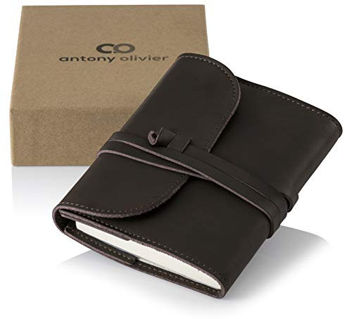 Antony Olivier Tagebuch Echtleder | Unliniertes Papier Premium-Qualität | Leder Reisetagebuch Notizbuch | Wiederauffüllbar | Männer, Frauen & Studenten | Klassisches Dunkelbraun | 14 x 11 cm (Nähe A6)