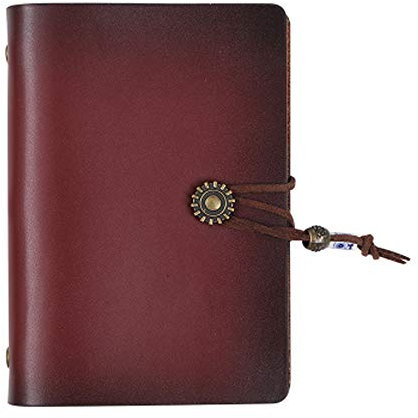 Cheerlife Mini A7 Echt Leder Journal Reisetagebuch Ringbucheinlagen Nachfüllbar Blätter Notizbuch Zeichenfolge gebunden leeren Notebook (Rotbraun)