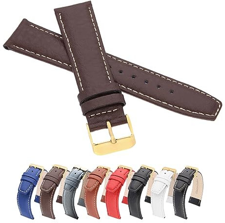 MARCHEL Lederarmband Braun-Weiß 16 mm WB90 Uhrenarmband Uhrband Uhrenbänder Rindsleder Uhr Band Genarbt Schließe Gold Dunkelbraun (16 mm, Dunkelbraun-Weiß, Gold)