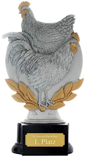 Pokal L Figur Hahn und Henne Pokal Kleintierzucht 3 Größen mit Gravur