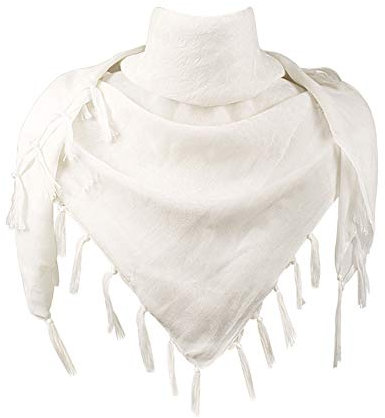 Explore Land Baumwoll-Shemagh Keffiyeh Taktische Wüstenschal mit Quasten für Männer und Frauen – Hals- und Kopftuch, reines Weiß, Einheitsgröße