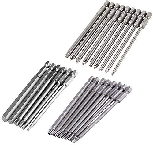 Gasea 23pcs 1/4 Hex Shank S2 Steel 100mm/4 Inch Long Magnetic Screwdriver Bits Set, Including 8pcs T8-T40 Security Torx Bits, 6pcs H2.5-H8 Hexagon Head Bits, 9pcs Cross Head Philips Screw Bits