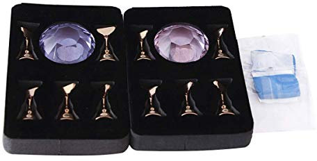 2 Set Magnetic Nail Tips Stand Holders Prefessional Manicure Tools Set Magnetic Alloy Nail Art Tip Practice Stand Set for Salon DIY and Practice Manicure (Pink and Purple)