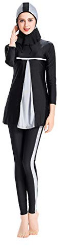 Lazzboy Frauen Muslimischen Badeanzug Mit Cap Printing Beachwear Bademode Muslimische Damen, Hijab-Schwimmanzug, Badeanzug, Sportkleidung(Grau,M)
