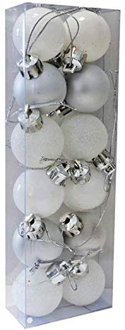Christmas Decoration 12 Pack 30mm Glitter/Plain Baubles (DP) - SILVER/WHITE