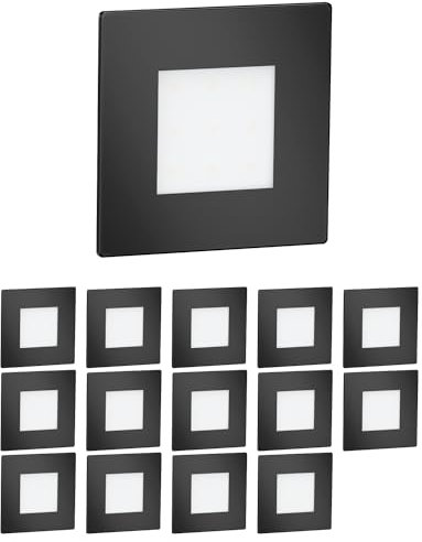 ledscom.de 15 Stück LED Treppenlicht/Wandeinbauleuchte FEX für innen und außen, eckig, schwarz, 85 x 85mm, kaltweiß