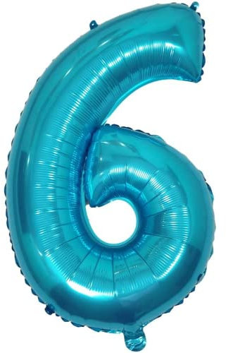 DIWULI Luftballon 6 Geburtstag XL Blau - Zahlen-Ballon Deko