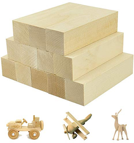 Favengo 12 Pcs Bloques de Madera para Tallar Bloques de Madera para Bricolaje Bloques de Madera Natural Bloques de Madera Rectangular Fácil de Tallar y Pintar, Artesania Figura Animales,10x2.5x2.5cm