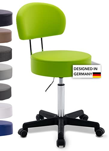 1stuff Rollhocker Squash 40 mit Rückenlehne BIGBACK - ca. 51-71 cm Sitzhöhe - Drehhocker - Praxis-Hocker mit 40 cm breitem Sitz - Küchen-Hocker mit Rollen - Bürohocker Apfelgrün