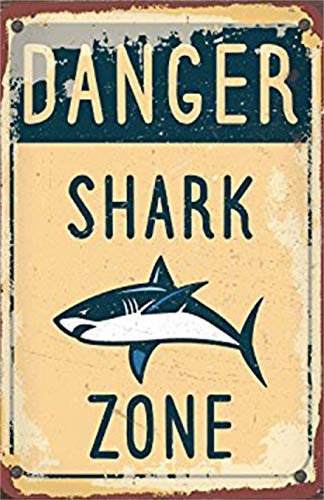 Danger Shark Zone Warning Caution Metall 20 x 30 cm Vintage Look Dekoration Malerei Schild für Zuhause Küche Badezimmer Bauernhof Garage Mann Höhle inspirierende Zitate Wanddekoration