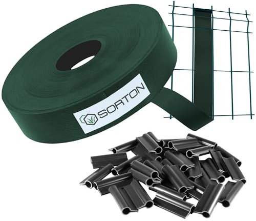 Sorton Kit Lamelle Occultante PVC Rouleau Bande Occultant Brise Vue Grillage Rigide Occultant Cache Cloture en Panneau Rigide pour Jardin 46MM x 70M+100CLIPS (Vert foncé - RAL6005)