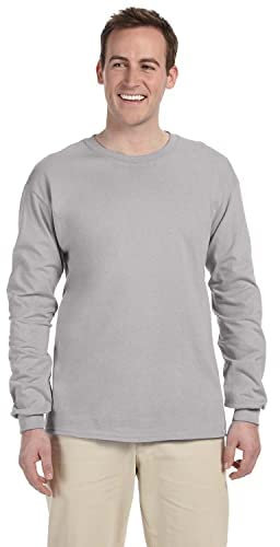 Fruit of the Loom Men's Long Sleeve Cotton T-Shirt (Large, Silver Fro)