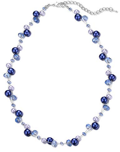 Bulinlin Damen Kristall Perlenkette Silber Boho Statement Choker Halskette für Frauen Modeschmuck Geburtstagsgeschenke(Blue)