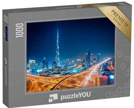 puzzleYOU: Puzzle 1000 Teile „Dubai bei Nacht, Vereinigte Arabische Emirate“ – aus der Puzzle-Kollektion Dubai, Architektur, Burj Khalifa, Städte Weltweit