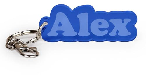 Wanapix | Llavero Personalizado con Nombre | Un Toque Único a tus Llaves | Metacrilato Azul | Hasta 12 Caracteres para tu Nombre, Texto o Palabra | Perfecto para Llevar en tu Mochila o Bolso