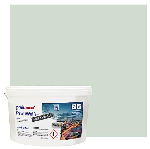 Preismaxx Profiweiß Wandfarbe grün 5L, hohe Deckkraft, Dispersionsfarbe innen, Innenwandfarbe Raumfarbe salbeigrün deckend, Deckkraftklasse 2, matt Innenfarbe Profi Qualität