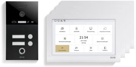 GVS - IP Video Türsprechanlage 2-Familienhaus mit Türöffner (RFID & Fingerprint), HD Kamera, 4X 10 Zoll Monitor & App - Smarte Video Türklingel mit Kamera & Gegensprechanlage (AVS5451A)