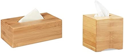 Relaxdays Kosmetiktuchbox, aus Bambus, Box für Kosmetik- & Taschentücher, Tücherbox nachfüllbar, Taschentuchbox, Natur & Kosmetiktücherbox quadratisch,HxBxT: 15,5 x 14,5 x 14,5 cm, Natur