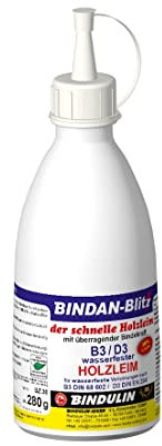 BINDAN-Blitz Holzleim-D3/ B3 ist ein schadstofffreier, hochwertiger Kunstharzleim für wasserfeste Verleimungen 20% schneller inkl. Pinsel von E-Com24 (Bindan Blitz 280 gr.)