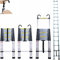 4.4M Telescopic Ladder with hooks, 14.4FT Multi-Purpose Folding Aluminium Telescoping Ladder Foldable Ladder Extension Ladder Extendable Portable Loft Ladder Lightweight, 330lb Capacity, EN131