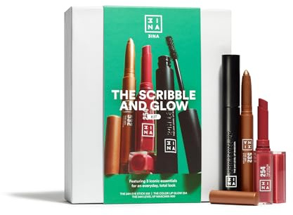 3INA - The Scribble and Glow Kit - Make Up Set Multicolored | The 24h Eye Stick 532 + The Color Lip Glow 254 + The 24h Level Up Mascara 900 - Geschenk Set