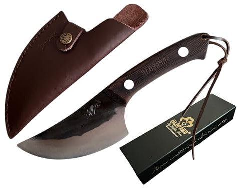 Oldpard Hand Forged Kitchen Chef's Knife with Leather Sheath Cover | Meat Boning Knife, Fishing Fillet & Vegetable Cutter | for Kitchen or Outdoor BBQ, Camping