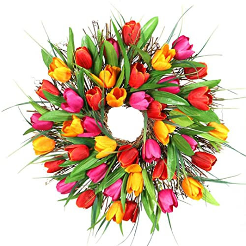 Summer Door Wreath, Spring Wreath Artificial Tulip Wreath Simulation Flower Garland for Front Door 40cm Style1
