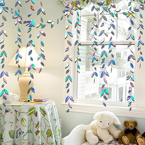 QeeFop 52ft Schillernde Blattgirlande Holografisches Papier Girlande Deko Partyset Doppelseitig Metallisches Papier Hängende Blätter Streamer Wimpelkette Banner für Hochzeit Geburtstag Verlobung