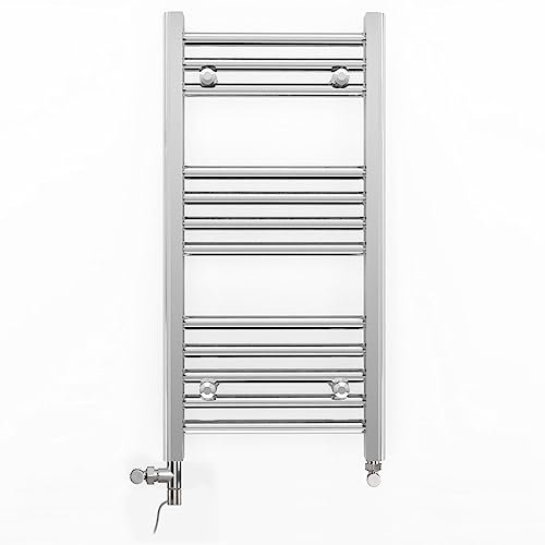 Myhomeware 300mm Wide Chrome Dual Fuel Electric Radiator Bathroom Towel Rail Radiator With Thermostatic and Standard Electric Element UK (300 x 700 mm (h), Standard Electric Element)