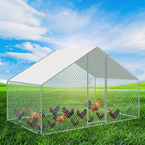 Duisrech Hühnerstall Freilaufgehege 3 x 2 x 2m groß Huhnerstallauslauf mit PVC-beschichtetes Schatten Dach Verzinkter Stahlrahmen für Hühnerkäfig Geflügelstall Vogelkäfig Kleintiere