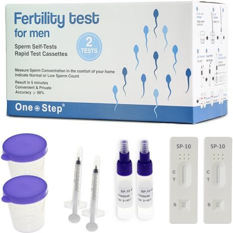 One Step: Fertility Test for Men, Indicate Normal or Low Sperm Count - Easy to Use Sperm Check Test - Male Fertility Home Test - Clear Instructions, Quick Results, 2 Tests