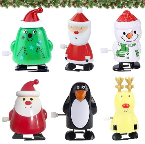Weihnachten Aufziehspielzeug, 6 Stück Kinder Aufziehspielzeug, Wind Up Pinguin Weihnachtsbaum, Schneemann Weihnachtsmann Figur Uhrwerk Spielzeug, Weihnachtsmann Spielzeug für Begünstigt Geschenk