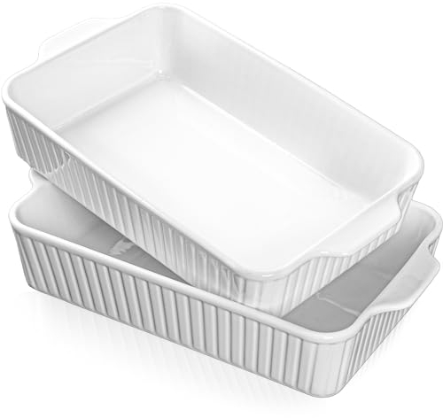 Cacerola para horno de 9 x 13 pulgadas, paquete de 2 platos de cerámica grandes y profundos, juego de cacerolas de 138 onzas con asas, utensilios duraderos para lasaña, asados, cocinar pasteles,