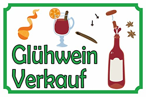 AGDeko® Blechschild 18x12 cm Glühwein Verkauf zum Aufhängen oder Stellen Raum Dekoration