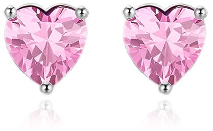 Zolkamery Ohrringe Silber 925 Stecker, 925 Sterling Silber Turmaline Geburtsstein Ohrstecker, Hypoallergen Klein Liebe Herz Schlafen Knorpel Zirkonia Ohrstecke, Geburtstagsgeschenk für Damen Mädchen