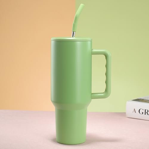 COZOME 40Oz Gobelet Isotherme avec Paille et Poignée, 304 Acier Inoxydable Bouteilles Isothermes, Anti-déversement Mug Isotherme for Voiture, Bureau, Camping, Yoga, Extérieur, Vert