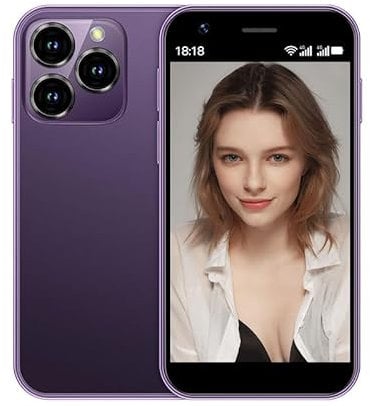 Hipipooo Mini-Smartphone, entsperrt, 4G-Handy, 3,0 Zoll, Dual-SIM, 2000-mAh-Akku, Dual-Kamera, Android 10.0 Quad-Core, WLAN, Bluetooth, Hotspot, Backup-Telefon(Lila,3 GB + 64 GB)