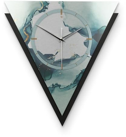 Kreative Feder Dreieckige 3D Designer-Wanduhr Turquoise in modernem Metallic-Look Silber-schwarz ohne Tickgeräusche (Turquoise, leises Funkuhrwerk)