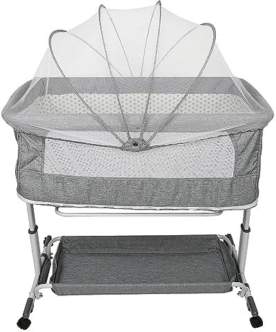 XDAILUYYDS Kinderbett mit Moskitonetz, Kinderreisebett mit Rollen, Babybetten Stubenwagen, Babywiege, Beistellbett, Baby Wippe, Tragbares Bett für Säuglinge Neugeborene (113 * 66 * 84cm)