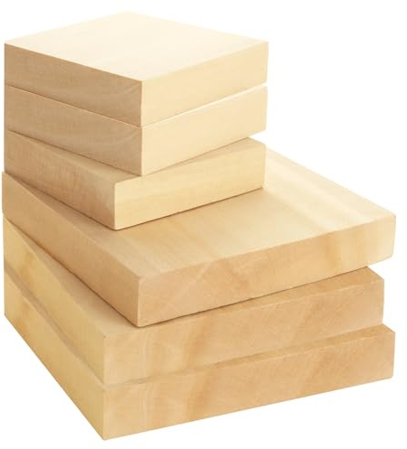 MEIDIV 6PCS Blank Wooden Square Blocks,15x15x2.5cm,10x10x2.5cm Basswood Carving Wood for Whittling, Unfinished Wooden Squares for Crafts, Wood Blanks for Painting, Crafts