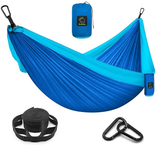 Grassman Camping Hängematte Doppel- und Einzelhängematte mit Baumgurten, leichtes Nylon Fallschirmhängematte Camping Zubehör Ausrüstung für Indoor Outdoor Rucksackreisen, Reisen, Double