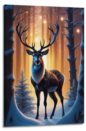 BPQN Tier-Kunstwerk-Poster, Hirsch im Schnee, dekoratives Gemälde, Leinwand-Kunstbild, 50 x 75 cm