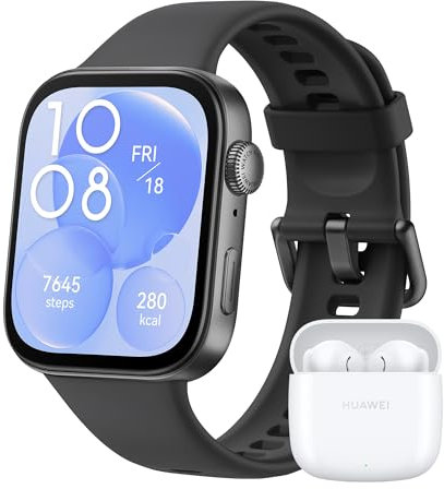HUAWEI Watch FIT 3, 1,82″ AMOLED-Display, Ultraschlankes Design, Bluetooth-Anrufe, Bis zu 10 Tage Akkulaufzeit, Kompatibel mit iOS & Android, Umfassendes Fitness-Management, Schwarz + FreeBuds SE 2