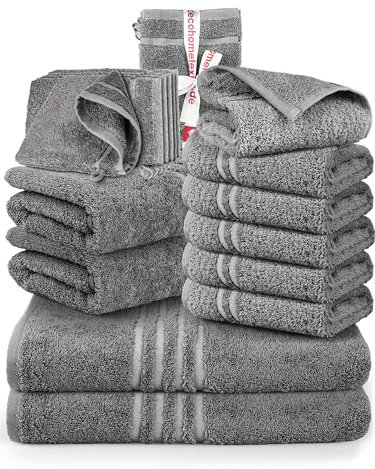 DecoHomeTextil Handtuch-Set 2 Handtücher, 2 Badtücher, 6 Gästetücher, 6 Waschlappen in Dunkelgrau aus 100% Baumwolle, hochwertig, kuschelweich und saugstark