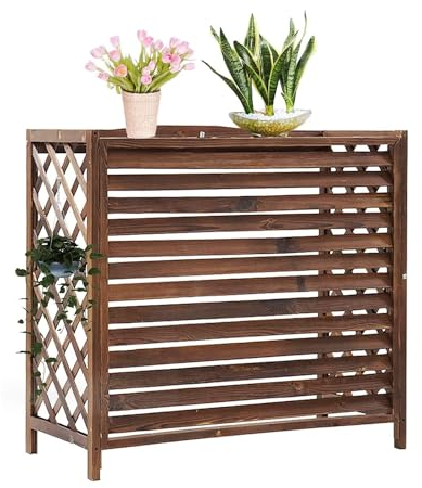 MERUNNRY Draußen Abdeckung für Klimaanlage aus Massivholz, Holz Blumenständer, Klimaanlagenzaun, Schutzgitter, Verstecken Von AC-Geräten (Größe: 96x40x89cm), Wasserfest, Braun