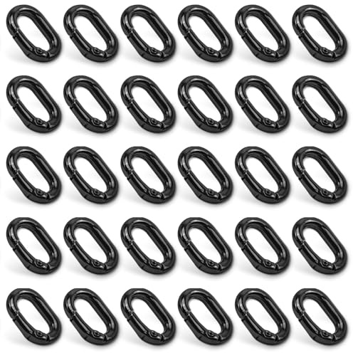 30pcs Schwarz Oval Karabiner Metall Federschlaufe Clip Kleine Karabiner Metall Feder Schlüsselanhänger für Taschen Schlüsselanhänger Dog Tag Clips (Schwarz)
