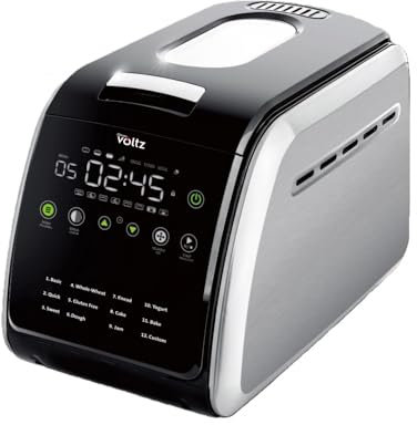 Oliver Voltz Brotbackautomat, 850W, 12 Programme, LCD Display, Timer, Antihaftbeschichtung, 3 Brotgrößen, Warmhaltefunktion, Verzögerungsstart