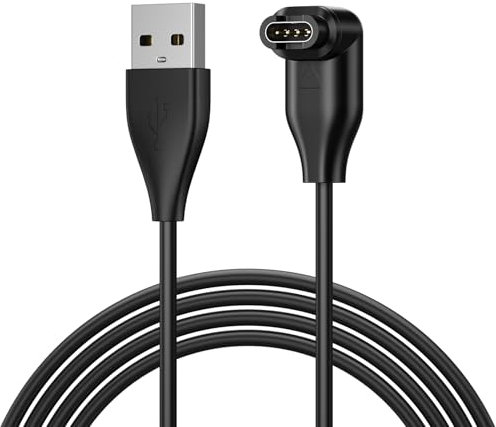 YLK Cargador Compatible con Garmin Venu/Venu 2 2S 3S / Venu SQ/SQ 2 / Vivoactive 5 4 3, Forerunner 245 255, Approach S40, Fenix 6 6S 6X Pro, 5 5S 5X Plus, 7 7S 7X, Angulo Concepto (Negro-USB)